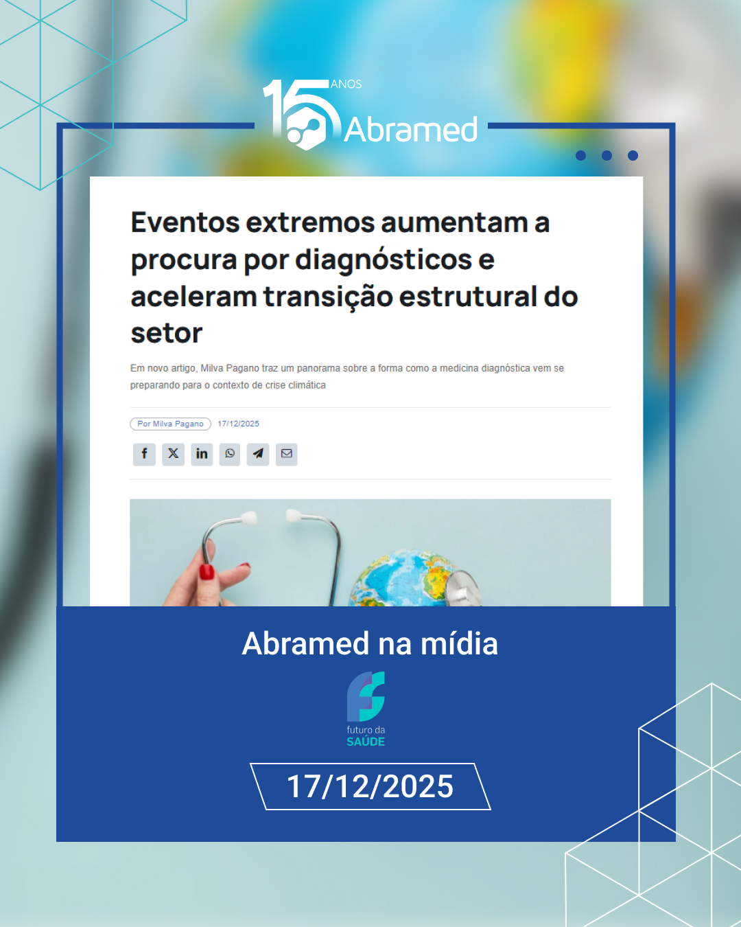 Artigo de Milva Pagano destaca papel da Medicina Diagnóstica diante da crise climática
