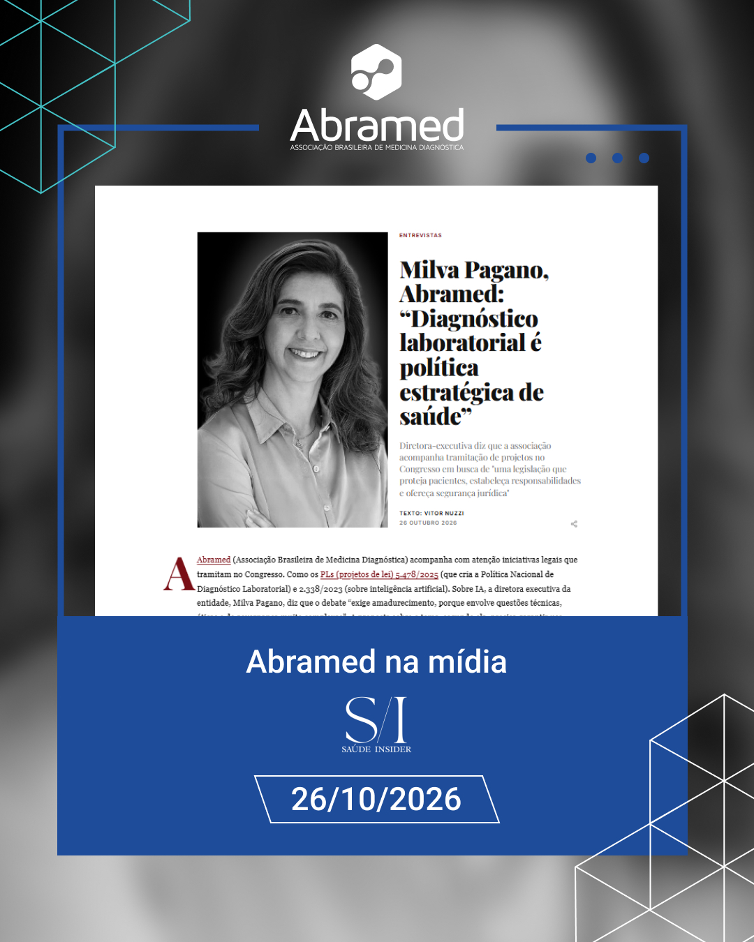 Abramed destaca papel estratégico do diagnóstico laboratorial em entrevista ao Saúde Insider
